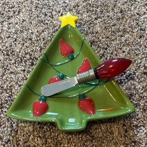 Hallmark Green Christmas Tree Dish with Red and Yellow Accents